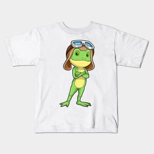 Frog as Pilot with Hat & Glasses Kids T-Shirt